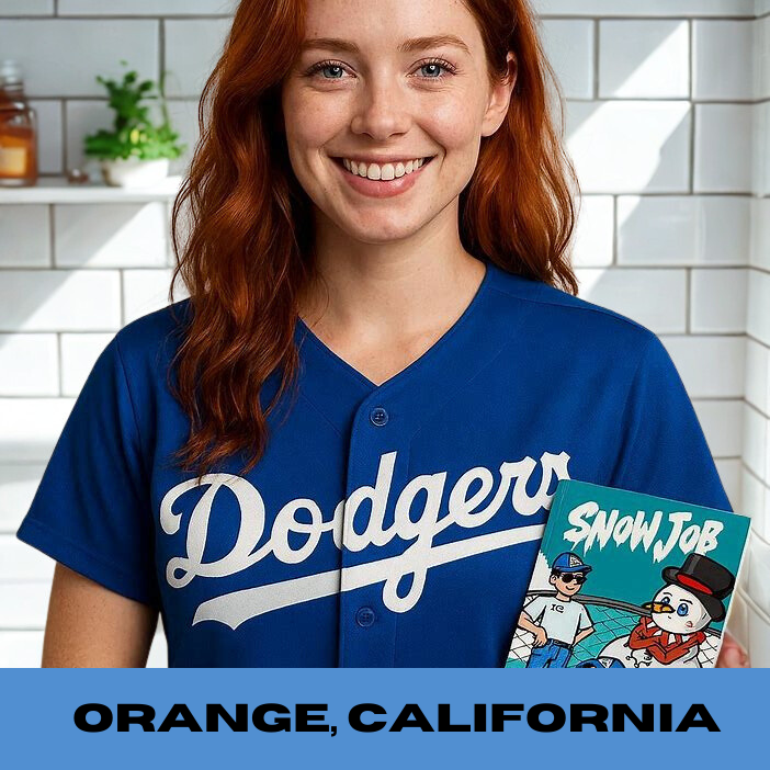 Orange, California fan holding Snow Job